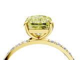 Yellow gold Fancy Yellow Radiant Cut Diamond Solitaire Ring with Pave Band and Four Prong Setting_95