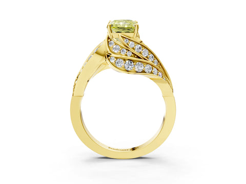 Yellow gold Fancy Yellow Radiant Cut Diamond Solitaire Ring with Prong Setting and Twisted Pavé Band_3