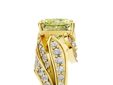 Yellow gold Fancy Yellow Radiant Cut Diamond Solitaire Ring with Prong Setting and Twisted Pavé Band_5
