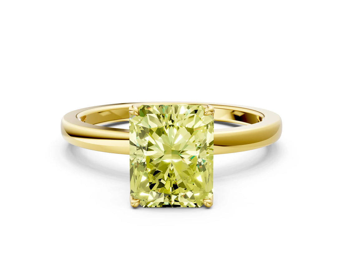 Yellow gold Fancy Yellow Radiant Cut Diamond Solitaire Ring with Thin Band and Prong Setting_12