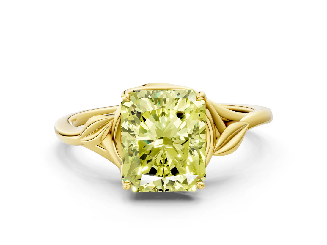 Yellow gold Fancy Yellow Radiant Cut Diamond Solitaire Ring with Twist Band and Four-Prong Setting_144