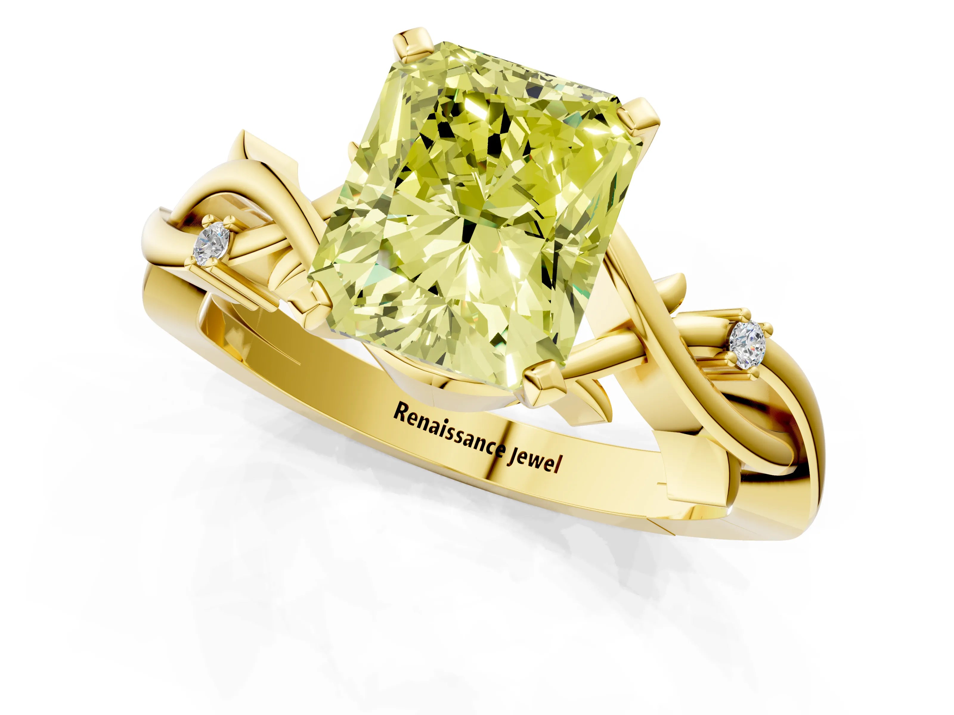 Yellow gold Fancy Yellow Radiant Cut Diamond Solitaire Ring with Twisted Band and Prong Setting_200