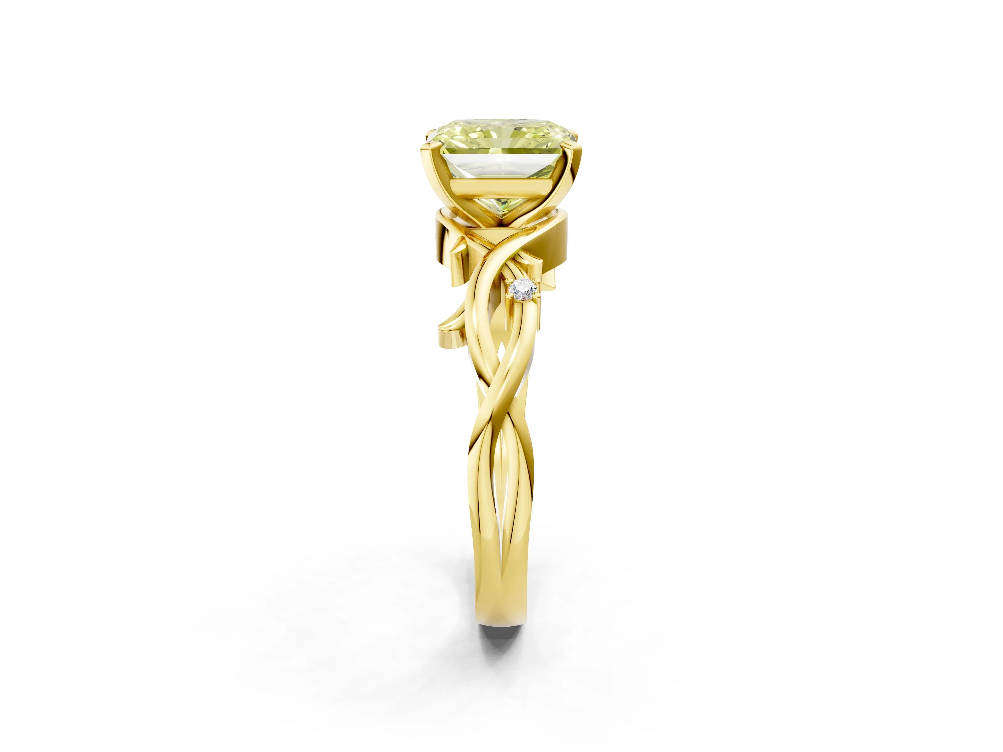 Yellow gold Fancy Yellow Radiant Cut Diamond Solitaire Ring with Twisted Band and Prong Setting_201