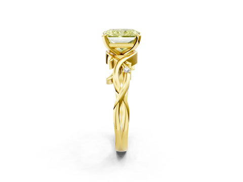 Yellow gold Fancy Yellow Radiant Cut Diamond Solitaire Ring with Twisted Band and Prong Setting_201