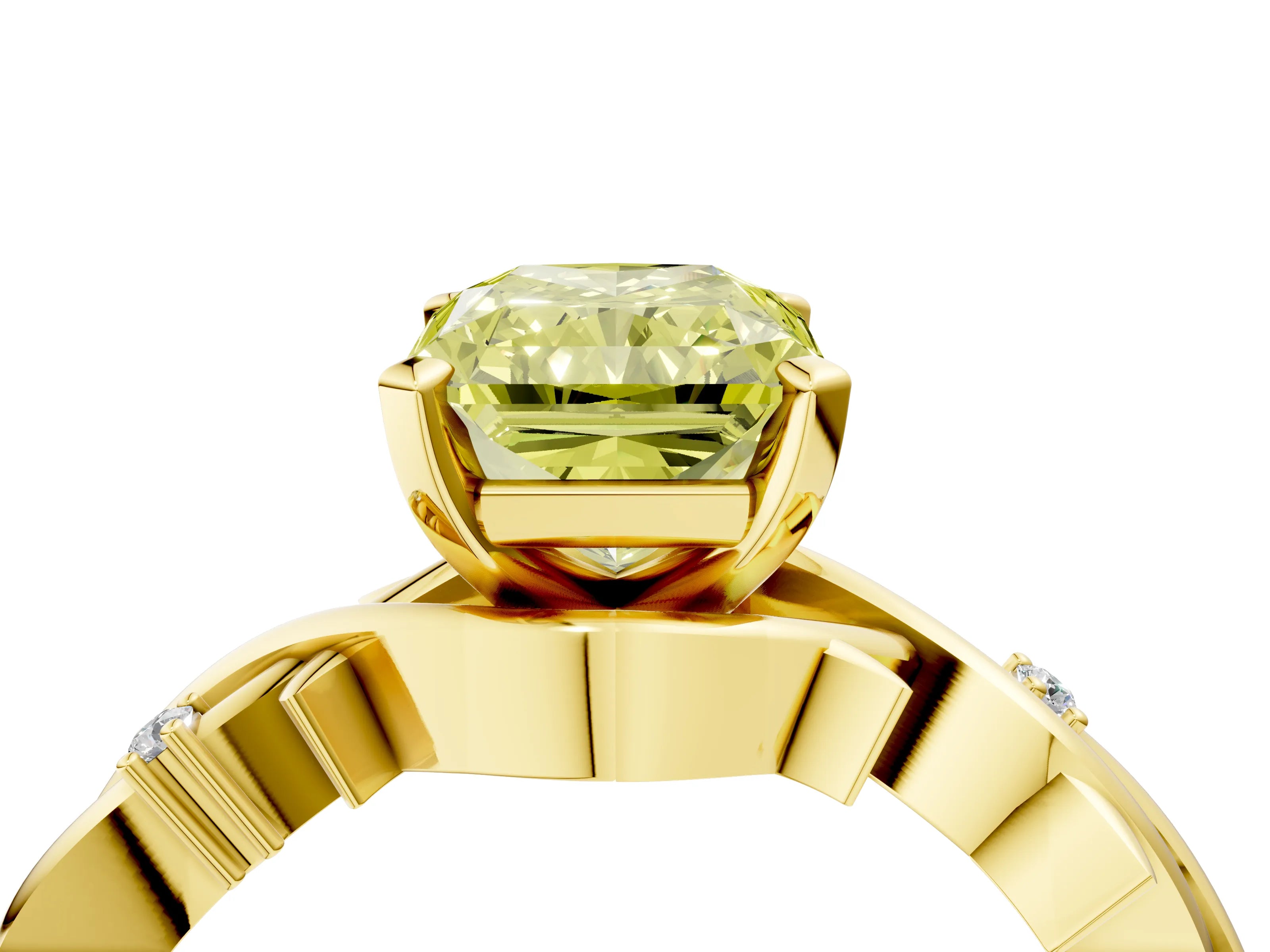 Yellow gold Fancy Yellow Radiant Cut Diamond Solitaire Ring with Twisted Band and Prong Setting_203
