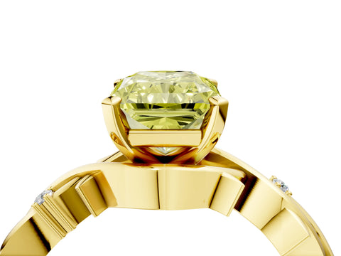 Yellow gold Fancy Yellow Radiant Cut Diamond Solitaire Ring with Twisted Band and Prong Setting_203