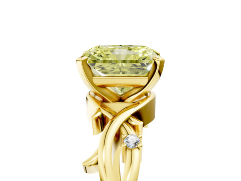 Yellow gold Fancy Yellow Radiant Cut Diamond Solitaire Ring with Twisted Band and Prong Setting_204