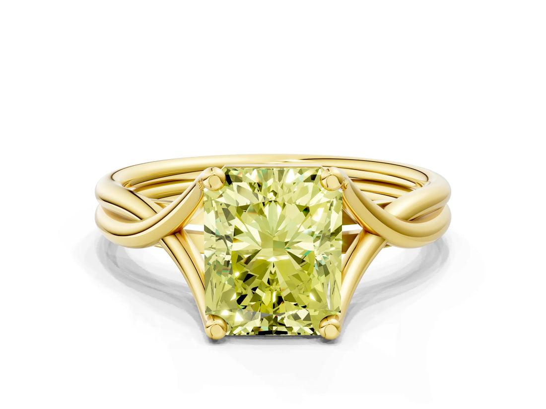 Yellow gold Fancy Yellow Radiant Cut Diamond Solitaire Twist Band Prong Setting Ring_55