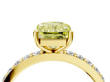 Yellow gold Fancy Yellow Radiant  Cut Diamond Solitaire with Pave Band and Four-Prong Setting 4