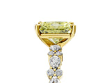 Yellow gold Fancy Yellow Radiant Cut Diamond Solitaire with Side Stones, Pave Band, Four-Prong Setting_102