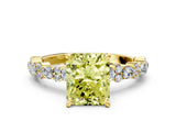 Yellow gold Fancy Yellow Radiant Cut Diamond Solitaire with Side Stones, Pave Band, Four-Prong Setting_97
