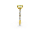 Yellow gold Fancy Yellow Radiant Cut Diamond Solitaire with Side Stones, Pave Band, Four-Prong Setting_99