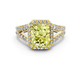 Yellow gold Fancy Yellow Radiant Cut Diamond Split Shank Halo Ring with Four-Prong Setting_57