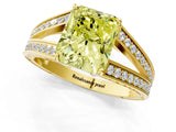 Yellow gold Fancy Yellow Radiant Cut Diamond Split Shank Ring with Pavé Band and Four-Prong Setting_59