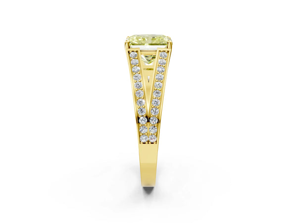 Yellow Gold Radiant Cut Pave Split Shank Engagement Ring Setting for Fancy Yellow Center