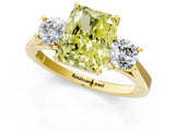Yellow gold Fancy Yellow Radiant Cut Diamond Three-Stone Engagement Ring with Prong Setting and Pavé Band_1
