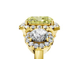 Yellow gold Fancy Yellow Radiant Cut Diamond Three-Stone Halo Ring with Prong Setting and Pavé Accents_5