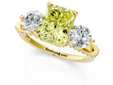 Yellow gold Fancy Yellow Radiant Cut Diamond Three-Stone Ring with Prong Setting and Pavé Band_1