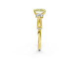 Yellow gold Fancy Yellow Radiant Cut Diamond Three-Stone Ring with Prong Setting and Pavé Band_2