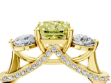 Yellow gold Fancy Yellow Radiant Cut Diamond Three-Stone Ring with Prong Setting and Pavé Band_4