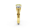 Yellow gold Fancy Yellow Radiant Cut Diamond Three-Stone Ring with Prong Setting and Textured Band_11