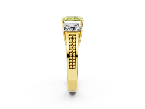 Yellow gold Fancy Yellow Radiant Cut Diamond Three-Stone Ring with Prong Setting and Textured Band_23