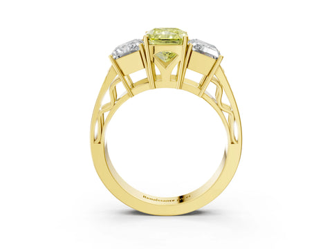 Yellow gold Fancy Yellow Radiant Cut Diamond Three-Stone Ring with Prong Setting and Textured Band_3