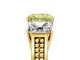 Yellow gold Fancy Yellow Radiant Cut Diamond Three-Stone Ring with Prong Setting and Textured Band_5