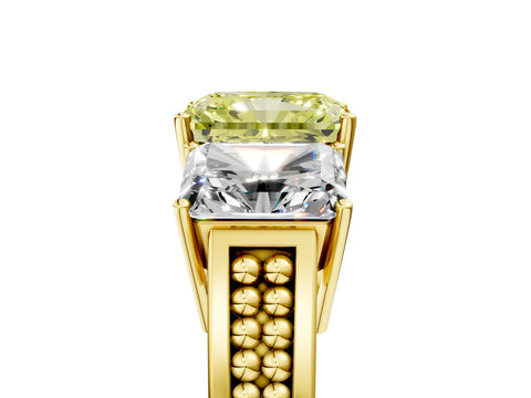 Yellow gold Fancy Yellow Radiant Cut Diamond Three-Stone Ring with Prong Setting and Textured Band_5