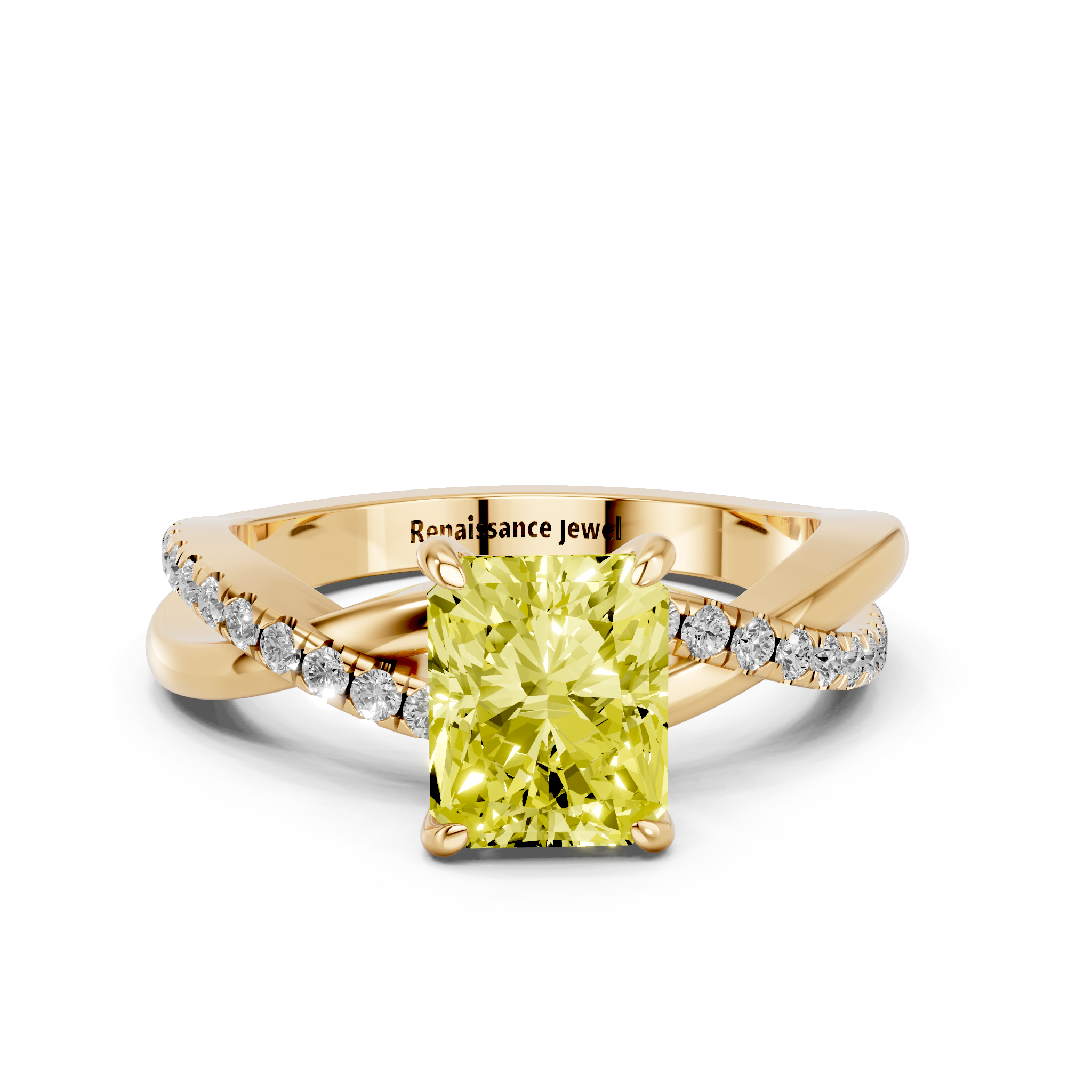Yellow gold Fancy Yellow Radiant  Cut Diamond Twist Band Solitaire with Prong Setting_11