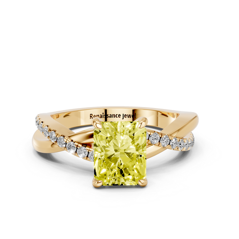 Yellow gold Fancy Yellow Radiant  Cut Diamond Twist Band Solitaire with Prong Setting_11