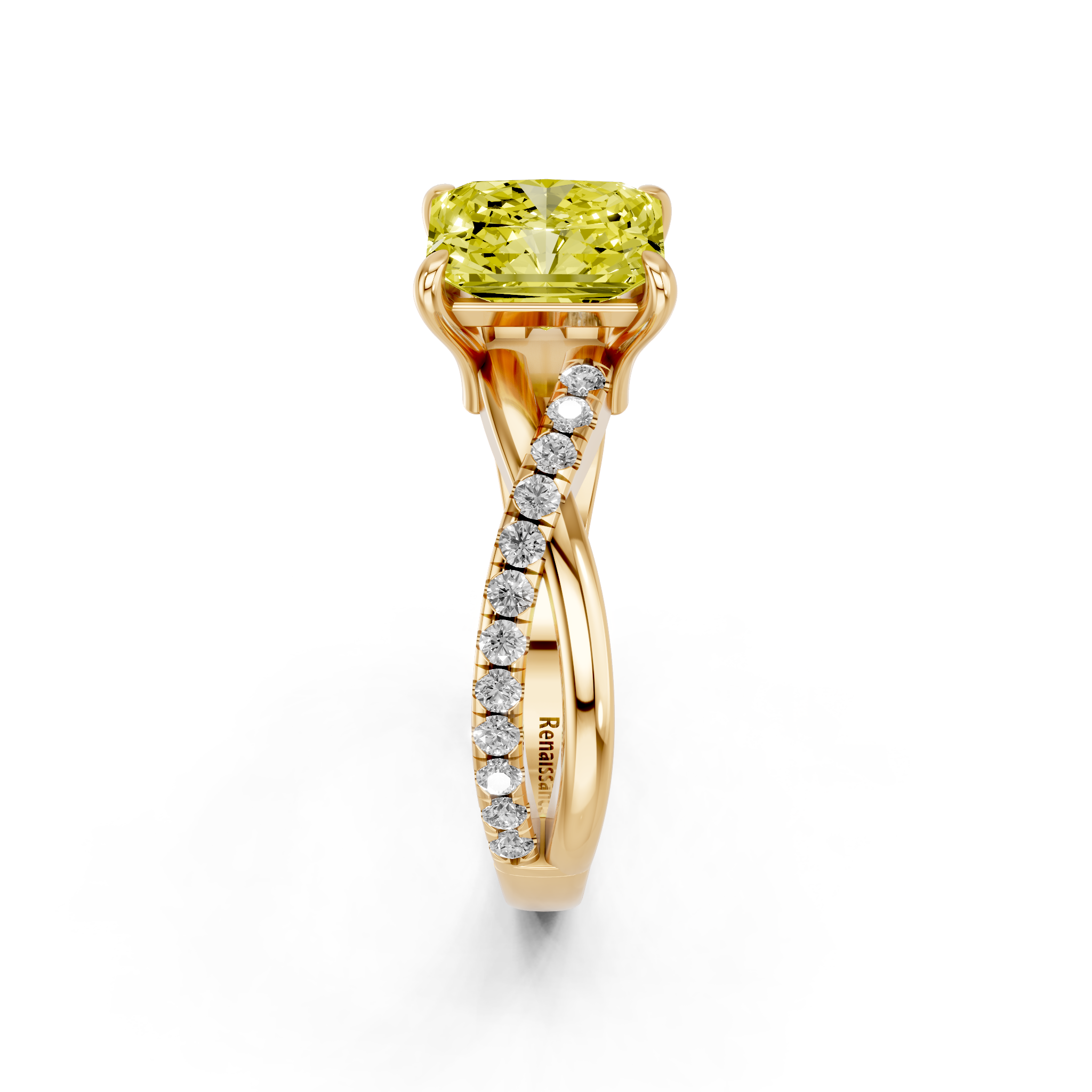 Yellow gold Fancy Yellow Radiant  Cut Diamond Twist Band Solitaire with Prong Setting_4