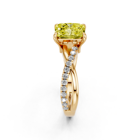 Yellow gold Fancy Yellow Radiant  Cut Diamond Twist Band Solitaire with Prong Setting_4