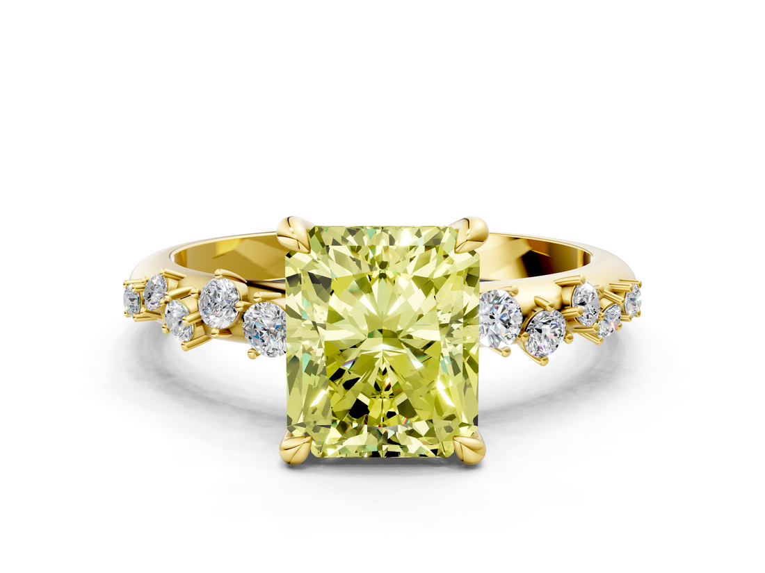 Yellow gold Fancy Yellow Radiant  Cut Diamond Vine Band with Four-Prong Setting_57