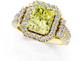 Yellow gold Fancy Yellow Radiant  Cut Double Halo Diamond Engagement Ring with Pave Band and Four-Prong Setting 1