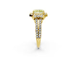 Yellow gold Fancy Yellow Radiant  Cut Double Halo Diamond Engagement Ring with Pave Band and Four-Prong Setting 2