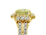 Yellow gold Fancy Yellow Radiant  Cut Double Halo Diamond Engagement Ring with Pave Band and Four-Prong Setting 5