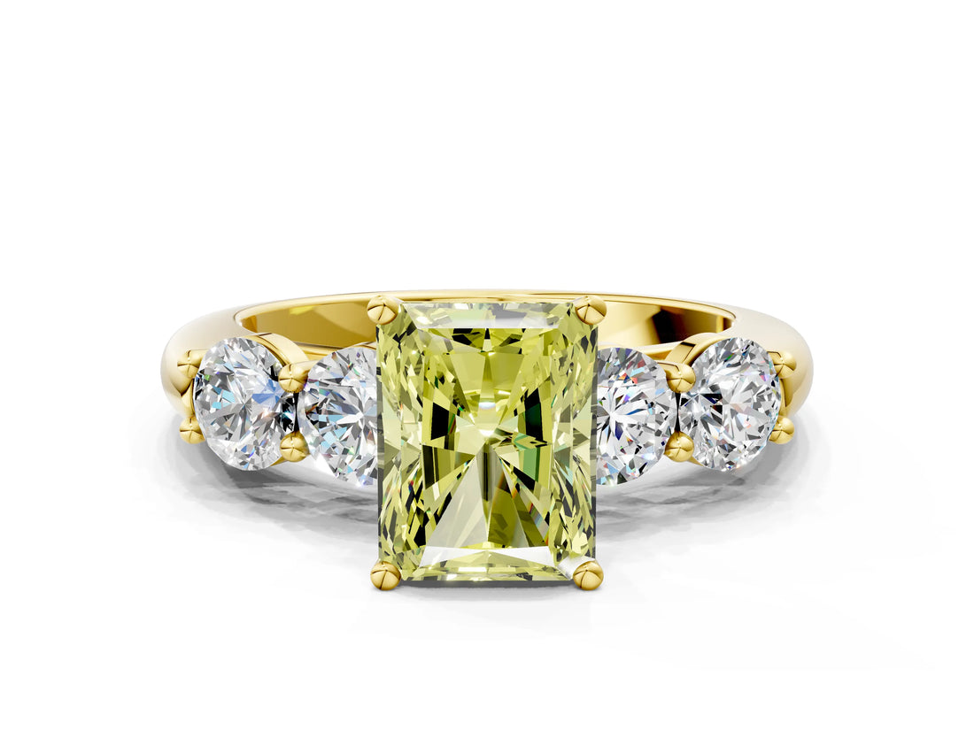 Yellow gold Fancy Yellow Radiant  Cut Five-Stone Prong Set Diamond Ring with Classic Band_32