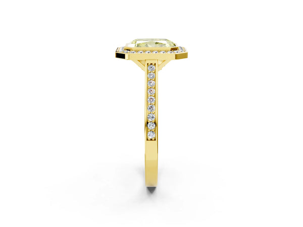 Yellow gold Fancy Yellow Radiant Cut Halo Bezel Diamond Pave Band Ring