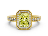 Yellow gold Fancy Yellow Radiant  Cut Halo Diamond Pave Band Ring with Four-Prong Setting_25