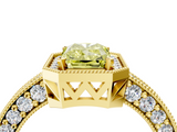 Yellow gold Fancy Yellow Radiant  Cut Halo Diamond Pave Band Ring with Four-Prong Setting_29