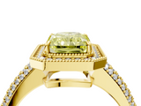 Yellow gold Fancy Yellow Radiant  Cut Halo Diamond Pave Band with Four-Prong Setting_73