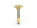 Yellow gold Fancy Yellow Radiant Cut Halo Diamond Ring with Beaded Split Shank and Four-Prong Setting_2