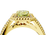 Yellow gold Fancy Yellow Radiant Cut Halo Diamond Ring with Beaded Split Shank and Four-Prong Setting_4