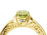 Yellow gold Fancy Yellow Radiant  Cut Halo Diamond Ring with Channel Set Band and Four-Prong Setting_36