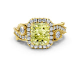 Yellow gold Fancy Yellow Radiant Cut Halo Diamond Ring with Milgrain and Bezel Accents on a Split Shank Band_12