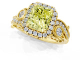 Yellow gold Fancy Yellow Radiant Cut Halo Diamond Ring with Milgrain and Bezel Accents on a Split Shank Band_13