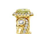 Yellow gold Fancy Yellow Radiant Cut Halo Diamond Ring with Milgrain and Bezel Accents on a Split Shank Band_17