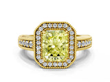 Yellow gold Fancy Yellow Radiant  Cut Halo Diamond Ring with Pavé Band and Four-Prong Setting_74