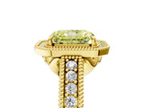 Yellow gold Fancy Yellow Radiant  Cut Halo Diamond Ring with Pavé Band and Four-Prong Setting_79